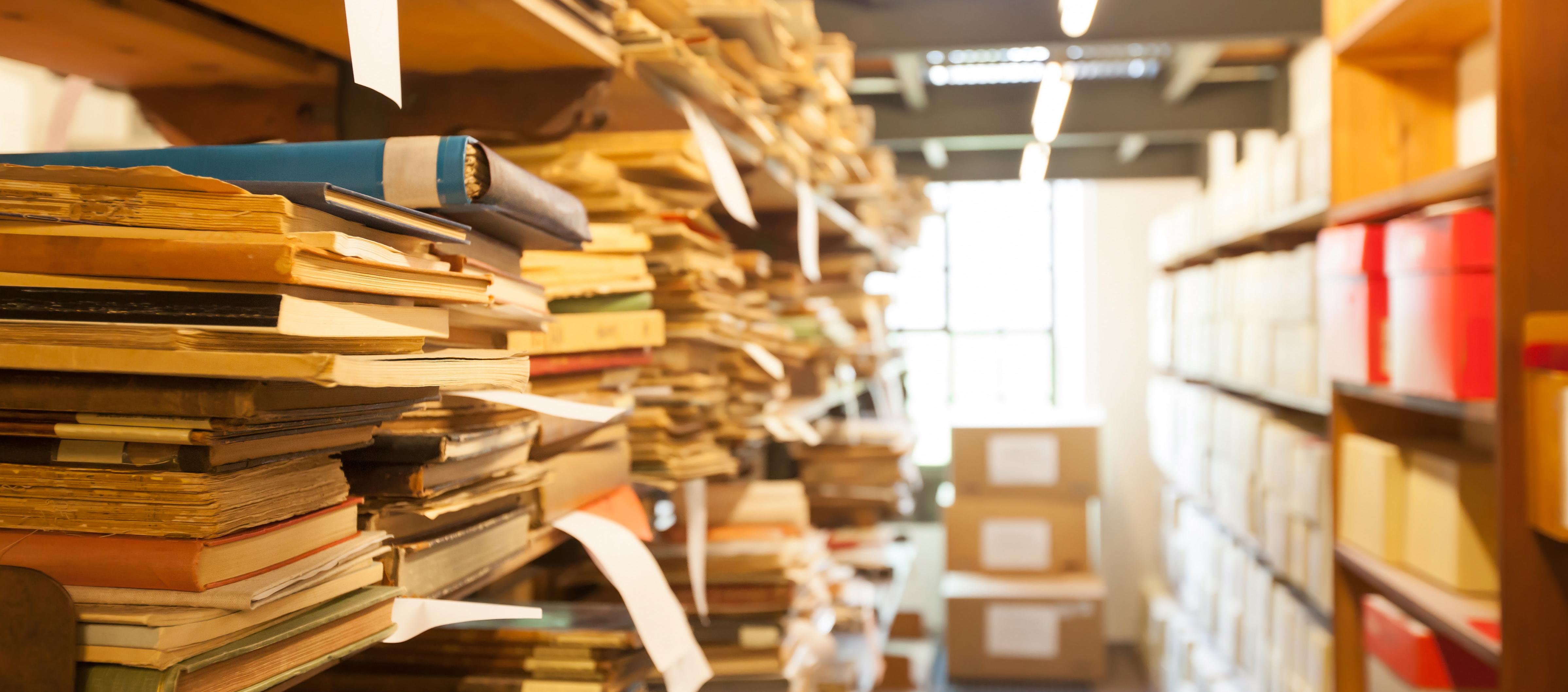 archive storage, old documents and books stored in the library