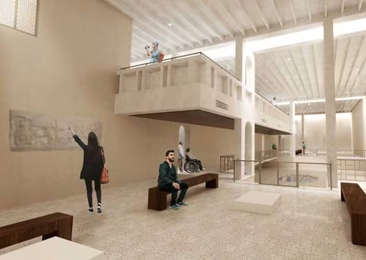 Renderings of the Mosul Cultural Museum, with the hole still visible in the Assyrian Hall. Photo: Mosul Cultural Museum